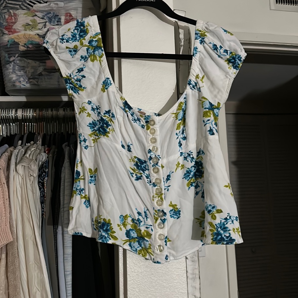 Free People White Tank Top With Flowers